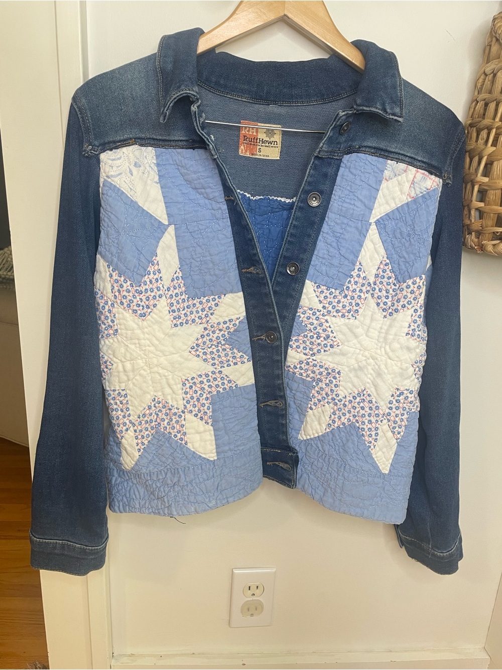 Artisan Handmade Quilt-Front Denim Jacket - Blue & White - Picture 2 of 7